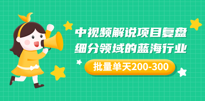 【副业项目3713期】中视频解说项目复盘：细分领域的蓝海行业，批量单天200-300收益-元满创业网