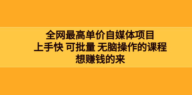 【副业项目3976期】全网最单高价自媒体项目：上手快 可批量 无脑操作的课程，想赚钱的来-元满创业网