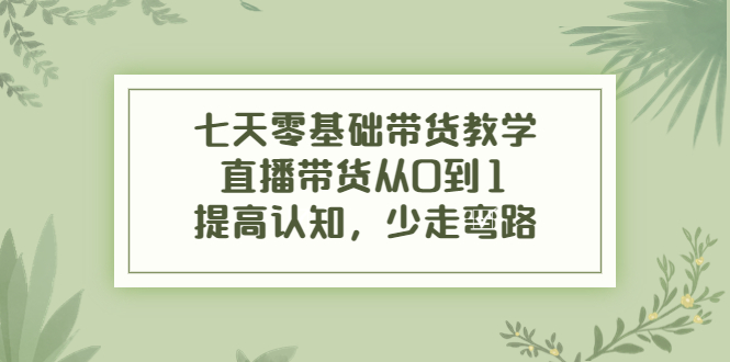 【副业项目4305期】七天零基础带货教学：直播带货从0到1，提高认知，少走弯路-元满创业网