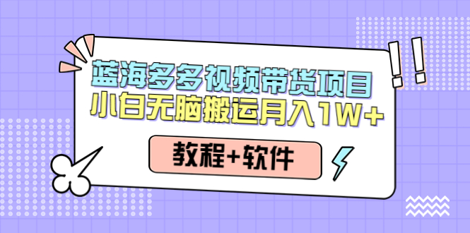 【副业项目4612期】人人都能操作的蓝海多多视频带货项目 小白无脑搬运月入10000+（教程+软件）-元满创业网
