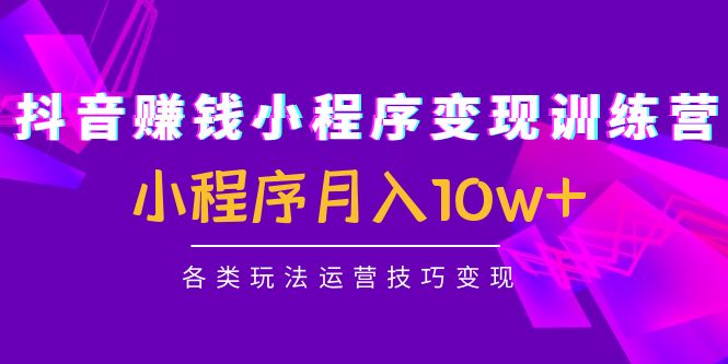 【副业项目4765期】抖音赚钱小程序变现训练营：小程序月入10w+各类玩法运营技巧变现-元满创业网