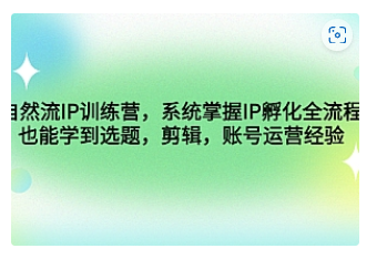 【副业项目4920期】自然流IP训练营，系统掌握IP孵化全流程，也能学到选题，剪辑，账号运营经验-元满创业网