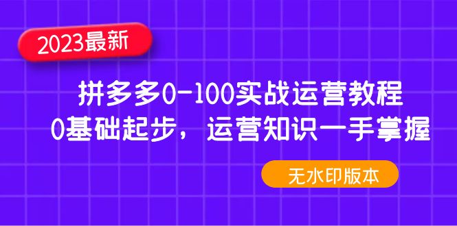 【副业项目5048期】2023拼多多0-100实战运营教程，0基础起步，运营知识一手掌握-元满创业网