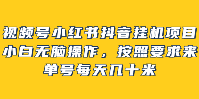 【副业项目2904期】视频号小红书抖音挂机项目，小白无脑操作，按照要求来，单号每天几十米-元满创业网