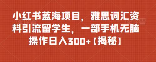 【副业项目6767期】小红书蓝海项目，雅思词汇资料引流留学生，一部手机无脑操作日入300+【揭秘】-元满创业网
