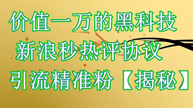 【副业项目6457期】价值一万的黑科技 新浪秒热评协议 引流精准粉【揭秘】-元满创业网