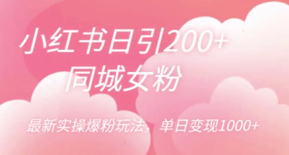 【副业项目6596期】小红书日引200+同城女粉，最新实操爆粉玩法，单日变现1000+-元满创业网