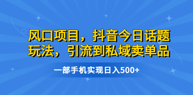 【副业项目6791期】风口项目，抖音今日话题玩法，引流到私域卖单品，一部手机实现日入500+-元满创业网