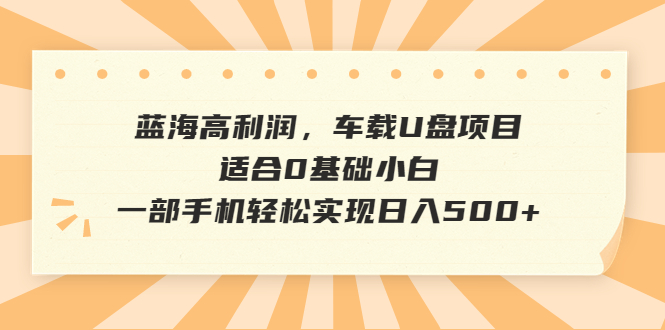 【副业项目6800期】蓝海高利润，车载U盘项目，适合0基础小白，一部手机轻松实现日入500+-元满创业网