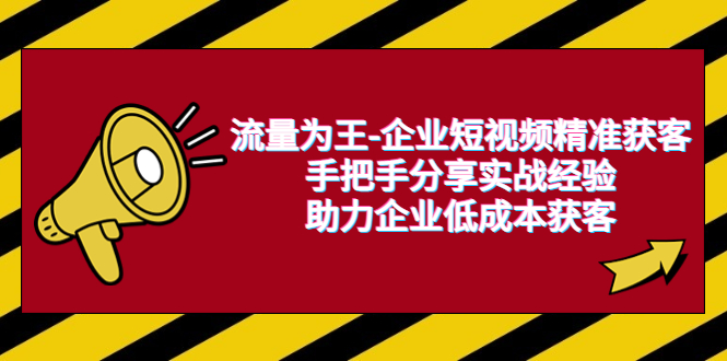 【副业项目6601期】流量为王-企业 短视频精准获客，手把手分享实战经验，助力企业低成本获客-元满创业网