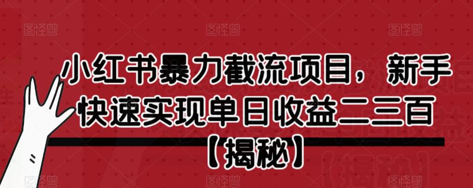 【副业项目6889期】小红书暴力截流项目，新手快速实现单日收益二三百【仅揭秘】-元满创业网