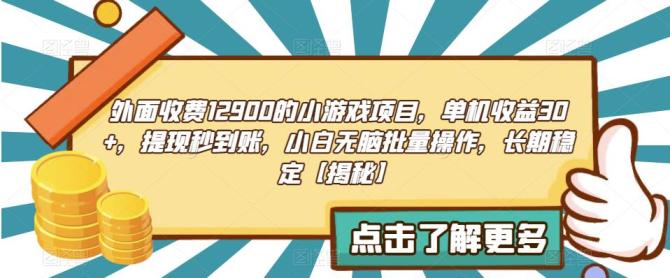【副业项目6934期】收费12900的小游戏项目，单机收益30+，独家养号方法-元满创业网