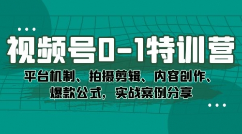 【副业项目7596期】视频号0-1特训营：平台机制、拍摄剪辑、内容创作、爆款公式，实战案例分享-元满创业网