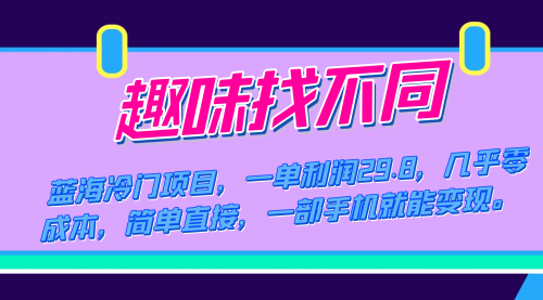 【副业项目7745期】蓝海冷门项目，趣味找不同，一单利润29.8，几乎零成本，一部手机就能变现-元满创业网