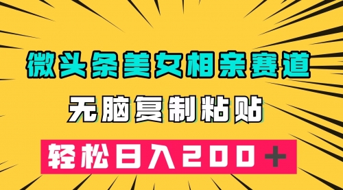【副业项目7873期】微头条冷门美女相亲赛道，无脑复制粘贴，轻松日入200-元满创业网