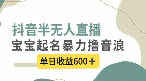 【副业项目8385期】抖音半无人直播，宝宝起名，暴力撸音浪，单日收益600+-元满创业网