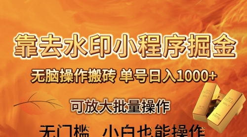 【副业项目8504期】去水印小程序+拼多多 无脑搬砖 ，单号日入1000+-元满创业网