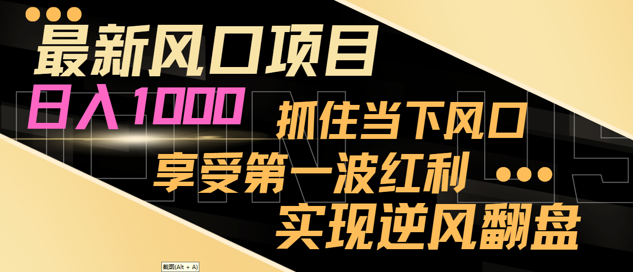 【副业8650期】最新风口项目，日入过千，抓住当下风口，享受第一波红利，实现逆风翻盘-元满创业网