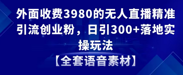 【副业8884期】无人直播精准引流创业粉，日引300+落地实操玩法【全套语音素材】-元满创业网