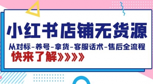 【副业8940期】小红书店铺无货源：从对标-养号-拿货-客服话术-售后全流程（20节课）-元满创业网