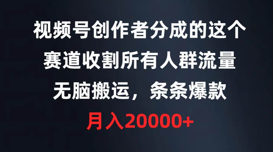 视频号创作者分成的这个赛道，收割所有人群流量，无脑搬运，条条爆款，…-元满创业网