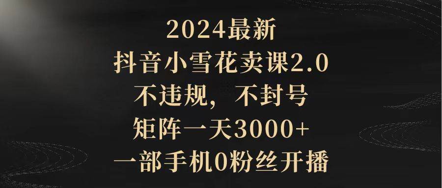 2024最新抖音小雪花卖课2.0 不违规 不封号 矩阵一天3000+一部手机0粉丝开播-元满创业网