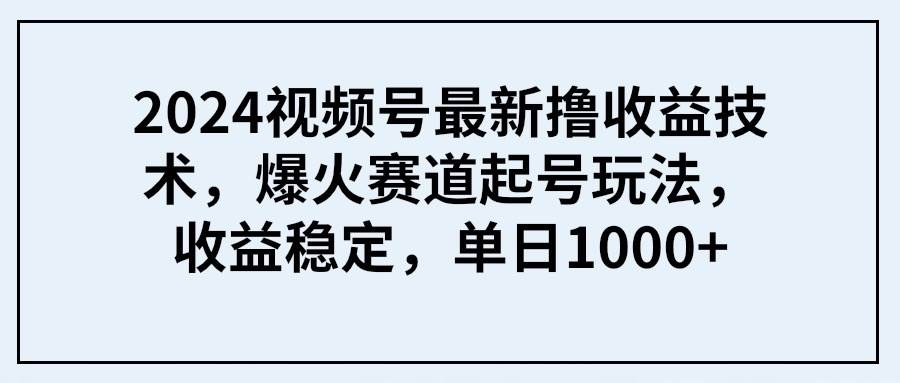 2024视频号最新撸收益技术，爆火赛道起号玩法，收益稳定，单日1000+-元满创业网
