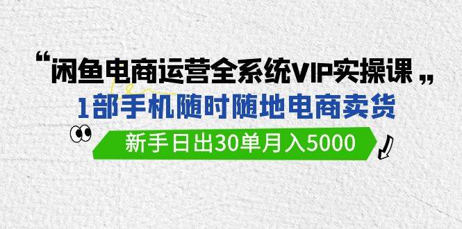 闲鱼电商运营全系统VIP实战课，1部手机随时随地卖货，新手日出30单月入5000-元满创业网