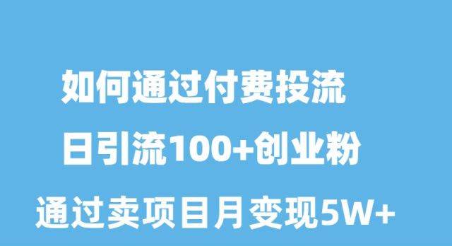 如何通过付费投流日引流100+创业粉月变现5W+-元满创业网