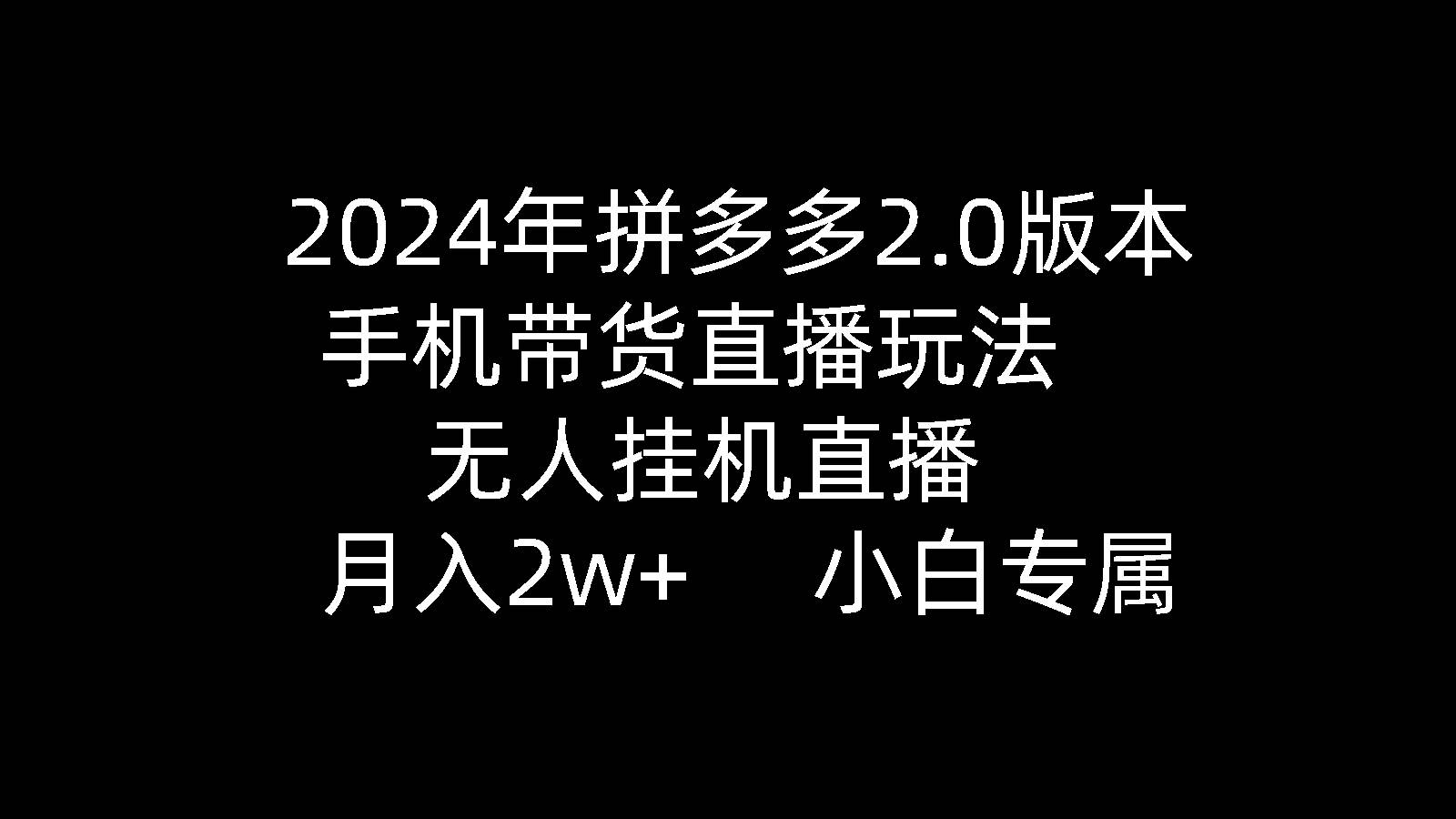 2024年拼多多2.0版本，手机带货直播玩法，无人挂机直播， 月入2w+， 小…-元满创业网