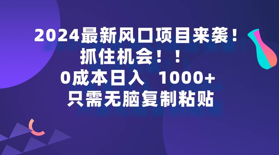 2024最新风口项目来袭，抓住机会，0成本一部手机日入1000+，只需无脑复…-元满创业网