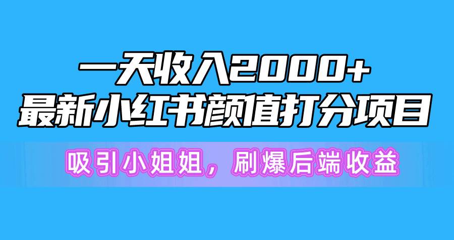 一天收入2000+，最新小红书颜值打分项目，吸引小姐姐，刷爆后端收益-元满创业网