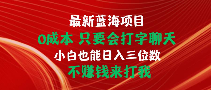 最新蓝海项目 0成本 只要会打字聊天 小白也能日入三位数 不赚钱来打我-元满创业网