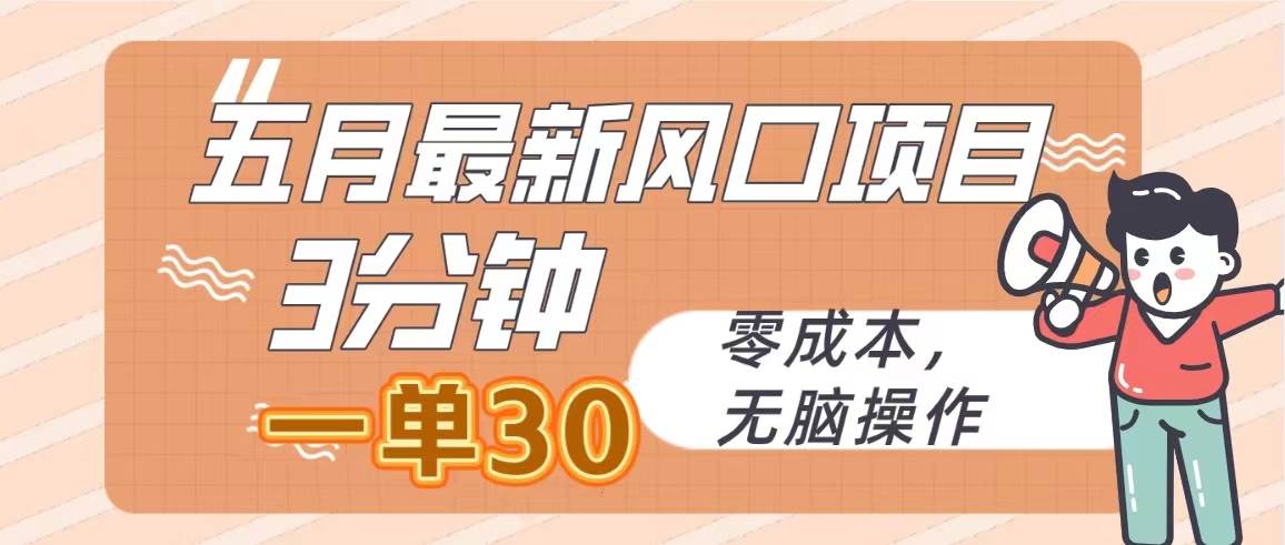 五月最新风口项目，3分钟一单30，零成本，无脑操作-元满创业网