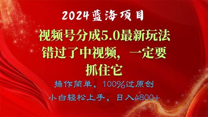 2024蓝海项目，视频号分成计划5.0最新玩法，错过了中视频，一定要抓住…-元满创业网