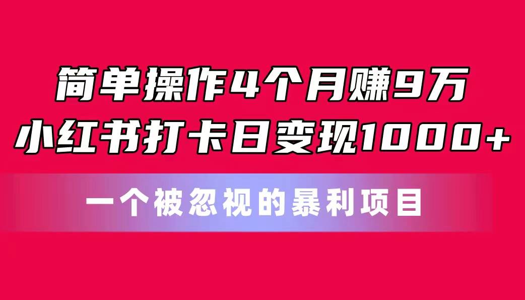 简单操作4个月赚9万！小红书打卡日变现1000+！一个被忽视的暴力项目-元满创业网