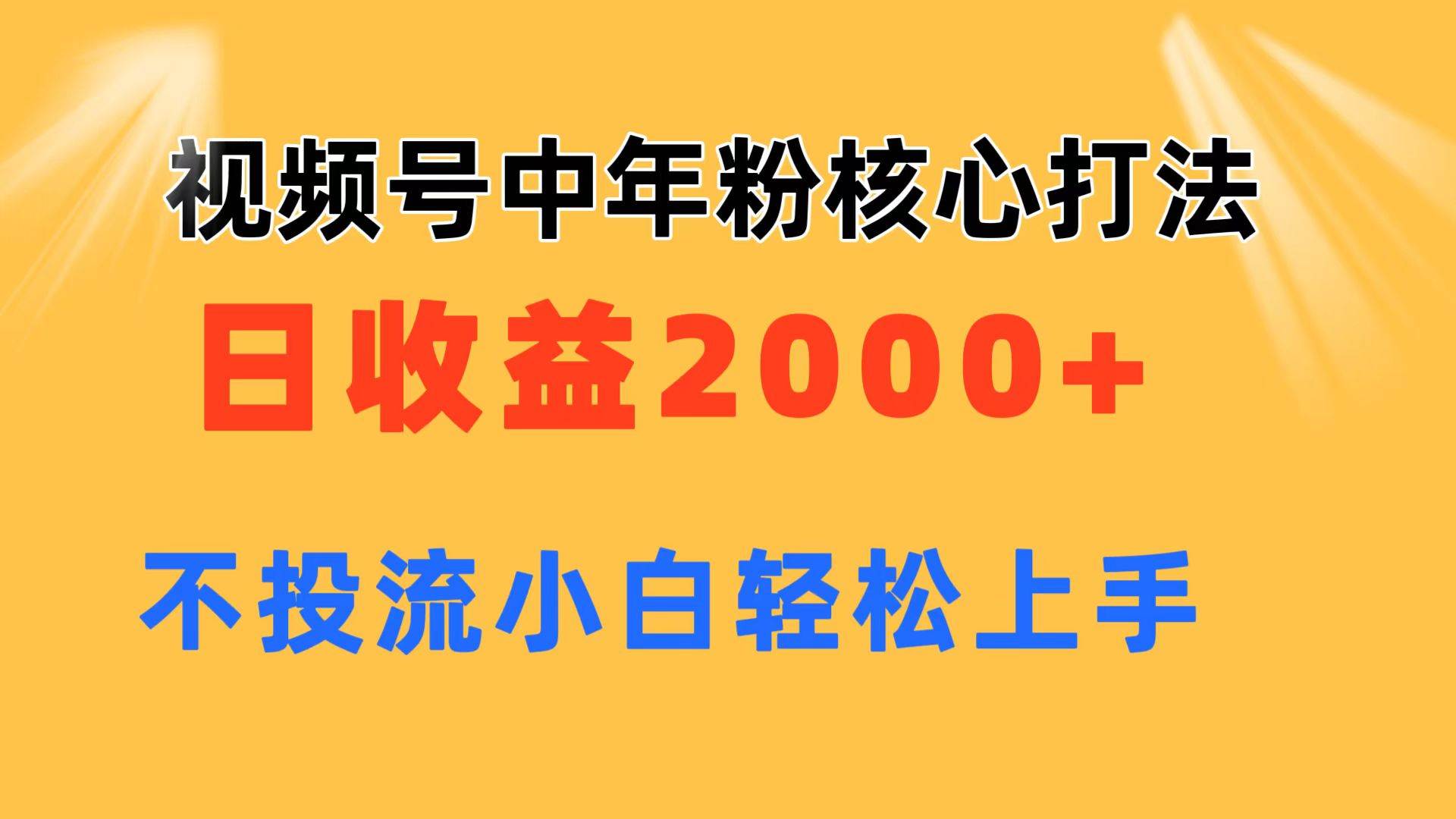视频号中年粉核心玩法 日收益2000+ 不投流小白轻松上手-元满创业网