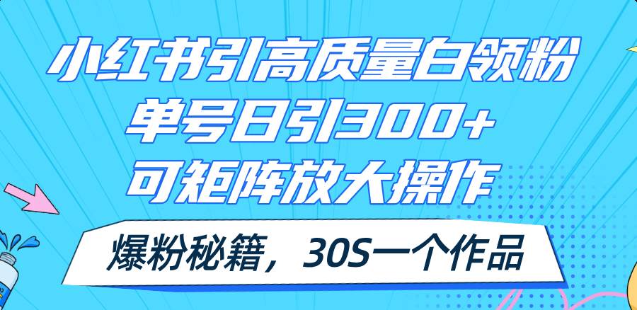 小红书引高质量白领粉，单号日引300+，可放大操作，爆粉秘籍！30s一个作品-元满创业网