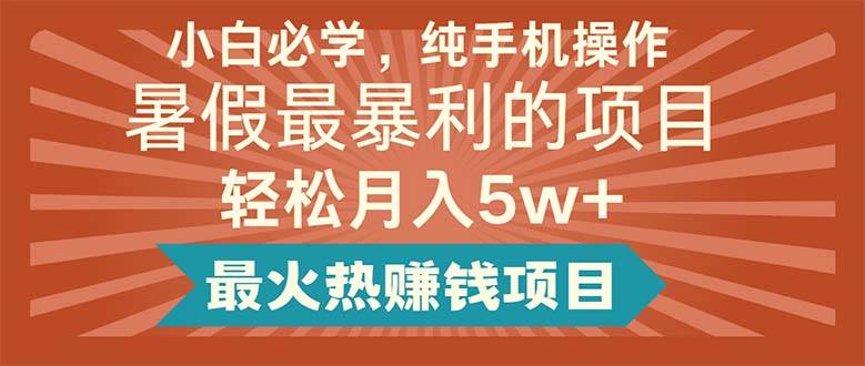 小白必学，纯手机操作，暑假最暴利的项目轻松月入5w+最火热赚钱项目-元满创业网