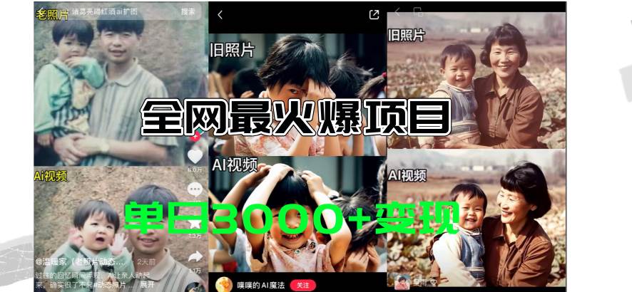 全网爆火的AI让老照片动起来教程，蹭热点日赚3000+，内含免费工具一键…-元满创业网