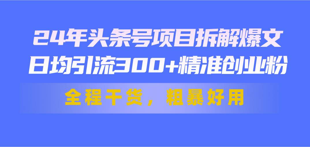 24年头条号项目拆解爆文，日均引流300+精准创业粉，全程干货，粗暴好用-元满创业网