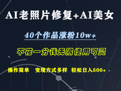 AI老照片修复+AI美女玩发  40个作品涨粉10w+  不花一分钱使用可灵  操作简单  变现方式多样话   轻松日去500+-元满创业网