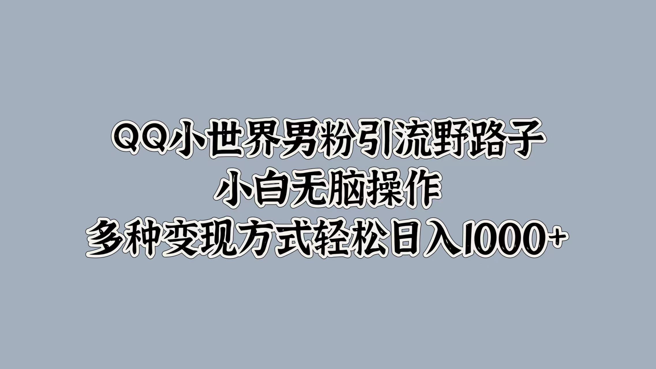 QQ小世界男粉引流野路子，小白无脑操作，多种变现方式轻松日入1000+-元满创业网