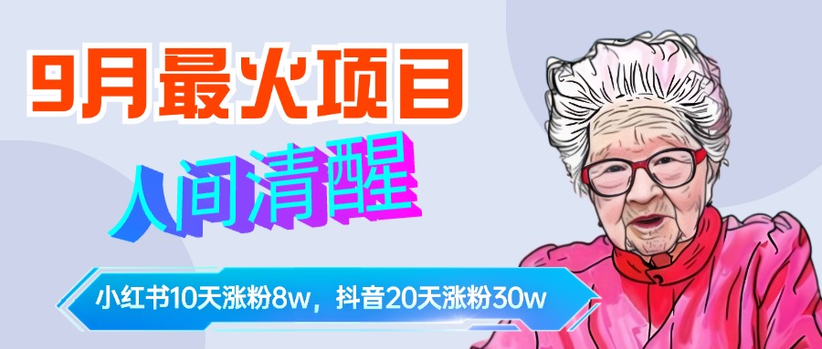 9月最火项目，人间清醒柒奶奶，10天小红薯涨粉8w+，单篇笔记报价1400.-元满创业网