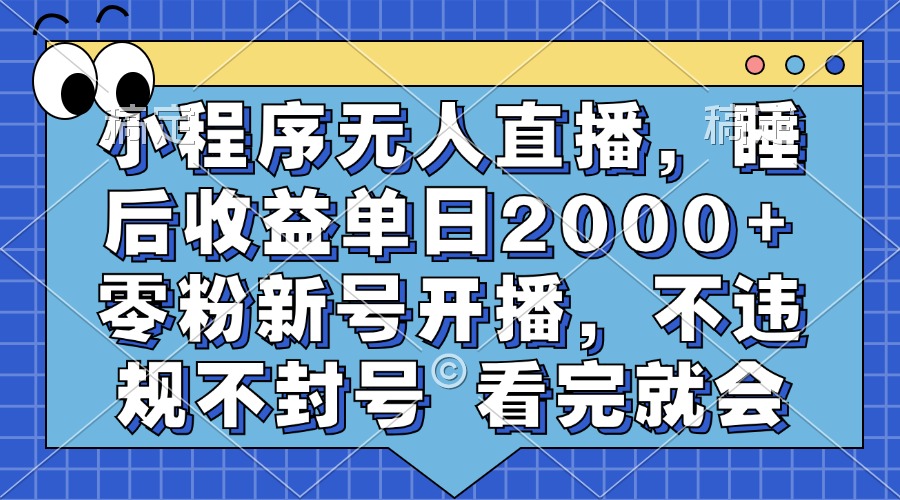 小程序无人直播，睡后收益单日2000+ 零粉新号开播，不违规不封号 看完就会-元满创业网