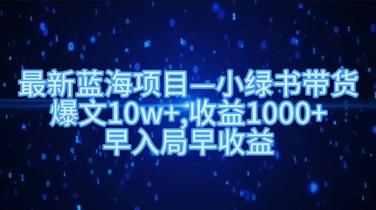 最新蓝海项目小绿书带货，爆文10w＋，收益1000＋，早入局早获益！！-元满创业网