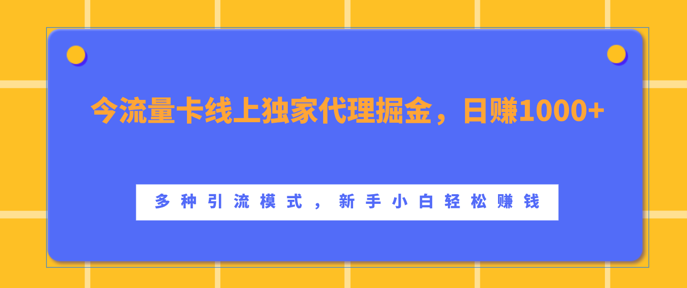 流量卡线上独家代理掘金，日赚1000+ ，多种引流模式，新手小白轻松赚钱-元满创业网