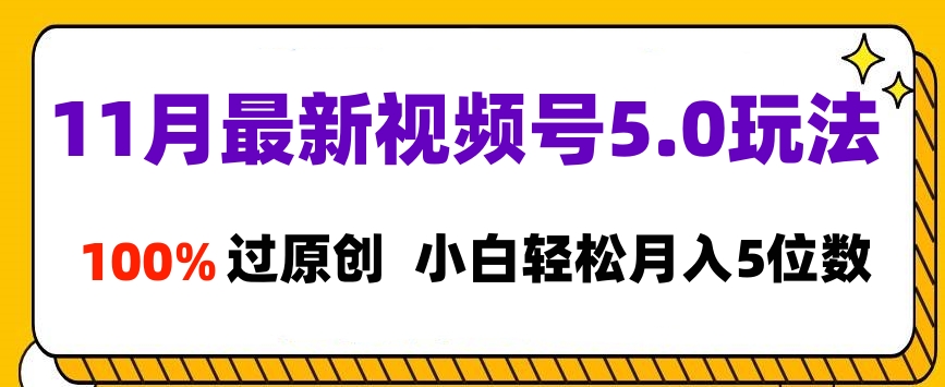 11月最新视频号5.0玩法，100%过原创，小白轻松月入5位数-元满创业网