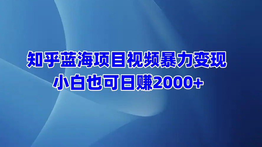 知乎蓝海项目视频暴力变现  小白也可日赚2000+-元满创业网