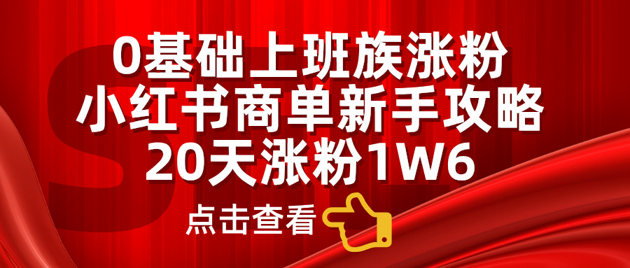 小红书商单新手攻略，20天涨粉1.6w，0基础上班族涨粉-元满创业网